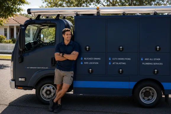 Our plumber with the service van on a Cranebrook job