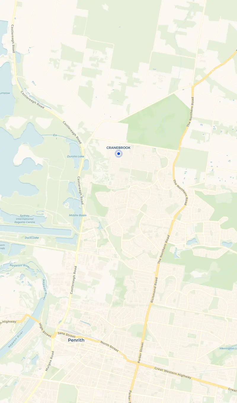Map of the Cranebrook service area and the surrounding suburbs we cover.