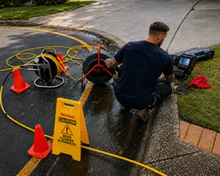 Plumber inspecting a blocked drain in Cranebrook