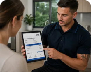 Plumber explaining a service estimate in Cranebrook